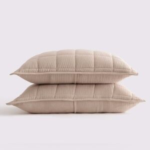 NWOT Quince Organic Airy Gauze Box Quilt King Sham Set in Dune (Tan)
